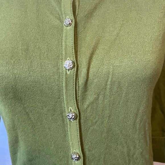 Petite Small Premise Olive Green Cardigan with Rhinestone Buttons A4 - Picture 2 of 6